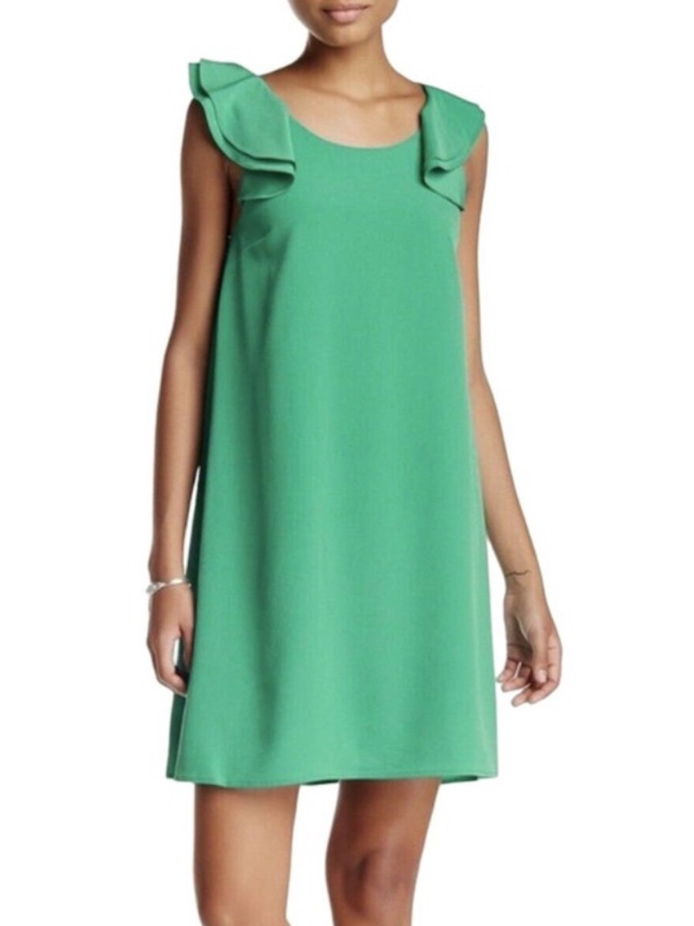 NWT CeCe Green Ruffle-Shoulder Shift Dress Size Medium